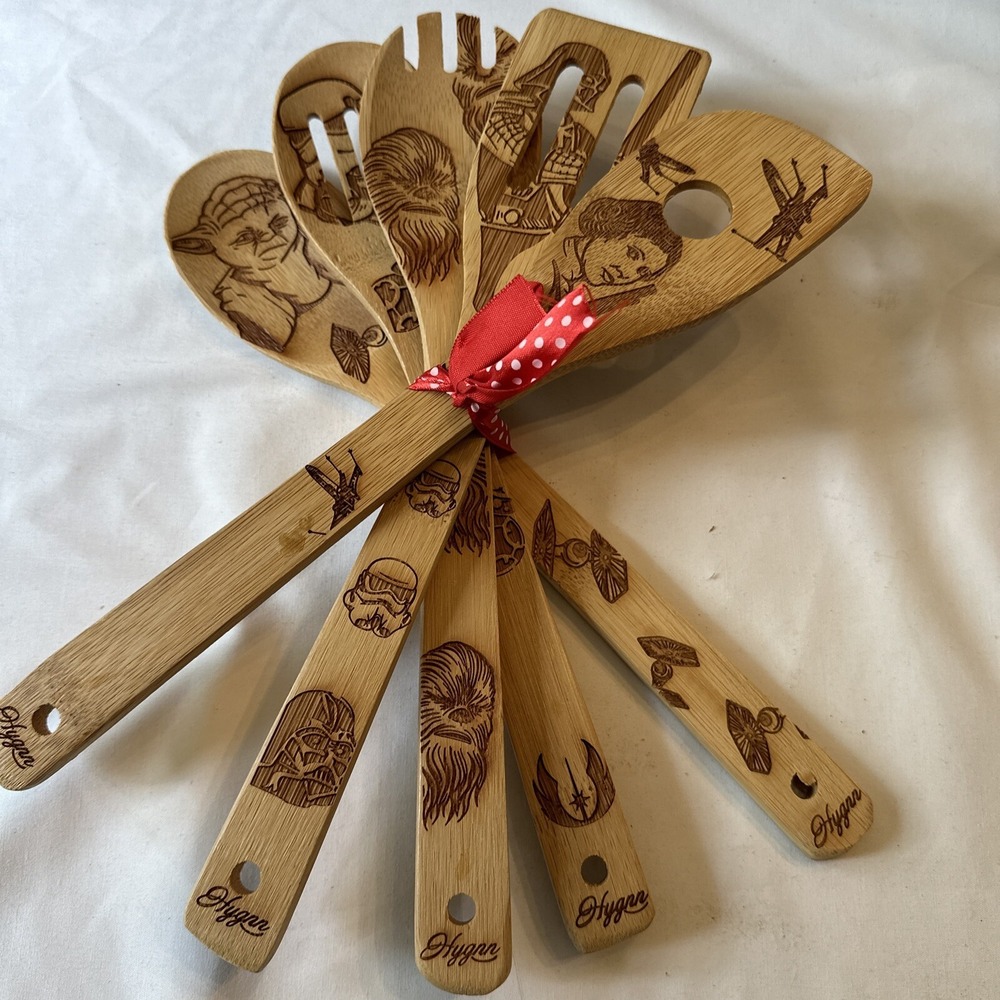 Hygnn 5 Piece Star Wars Bamboo Wooden Cooking Utensils,‎ Home Decor New